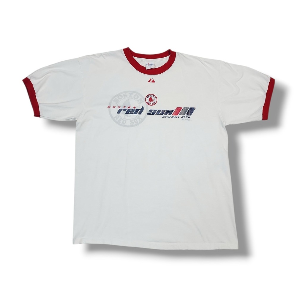 Vintage Majestic Boston Red Sox Red Ringer White T-Shirt Men's XL USA Made